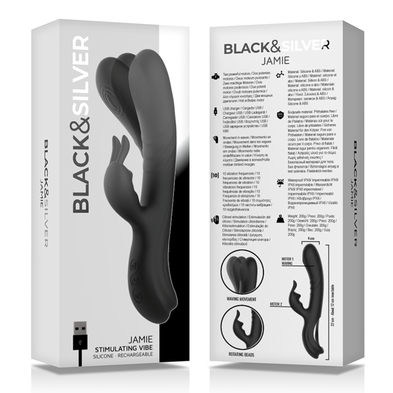 BLACK&SILVER - JAMIE VIBRADOR RABBIT EFECTO WAVE - Imagen 3