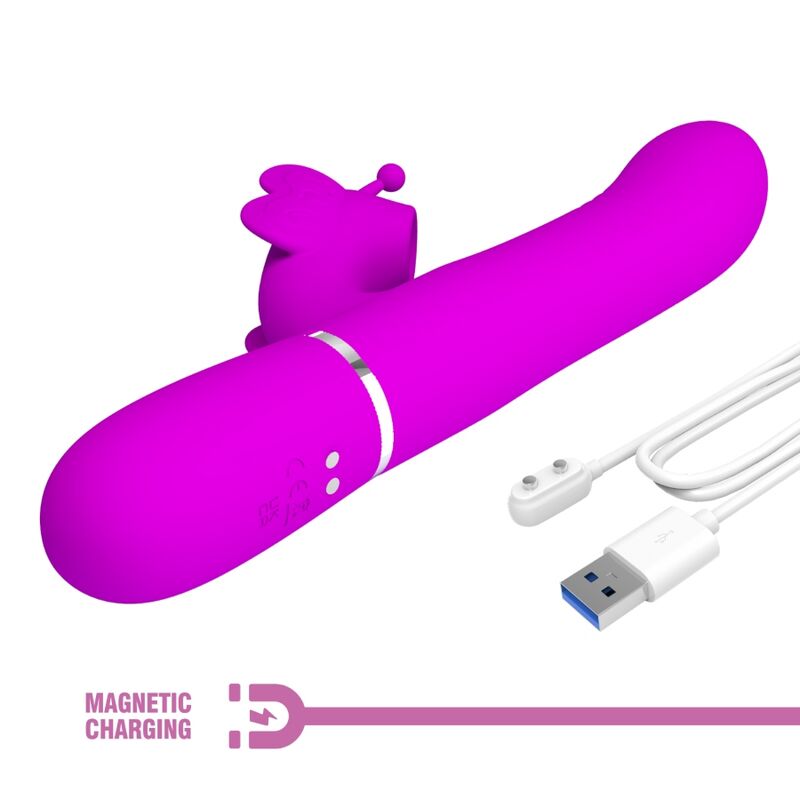 PRETTY LOVE - VIBRADOR RABBIT MULTIFUNCIÓN 4 EN 1 MARIPOSA FUCSIA - Imagen 2