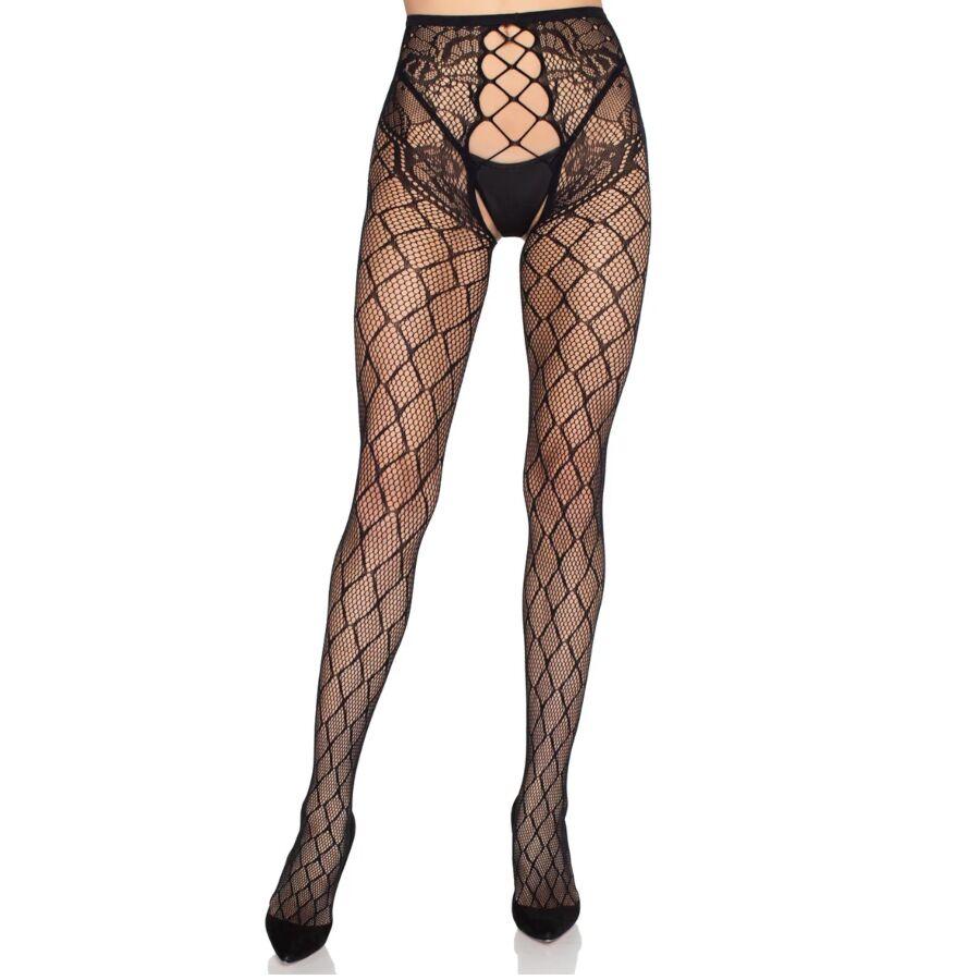 LEG AVENUE - 1966 MEDIAS DE RED CON PANTY SIN ENTREPIERNA NEGRO - TALLA ÚNICA - Imagen 5