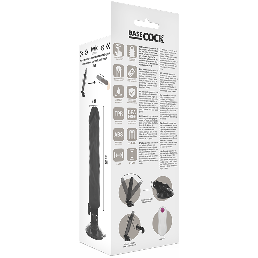 BASECOCK - VIBRADOR REALÍSTICO CONTROL REMOTO NATURAL 21 CM -O- 4 CM - Imagen 3