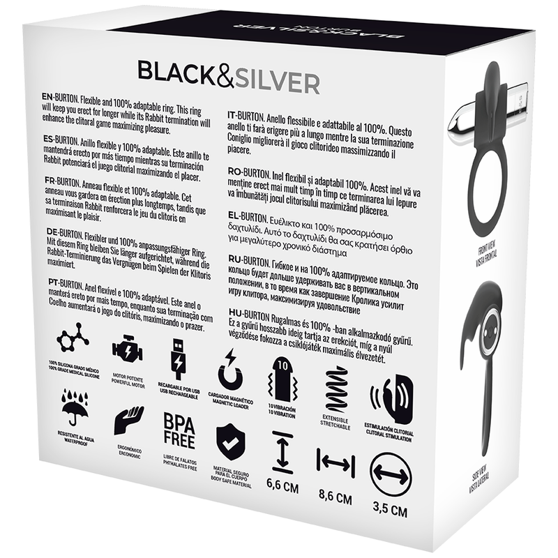 BLACK&SILVER - BURTON ANILLO RECARGABLE 10 MODOS VIBRACIÓN - Imagen 3