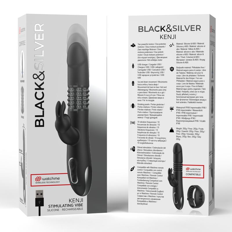 BLACK&SILVER - KENJI VIBRADOR RABBIT UP & DOWN + MANDO CONTROL REMOTO WATCHME - Imagen 6