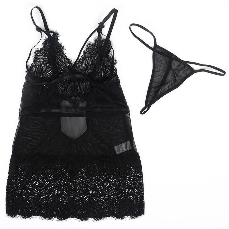 SUBBLIME - BABYDOLL CON TIRANTES AJUSTABLES DE ENCAJE NEGRO S/M - Imagen 12