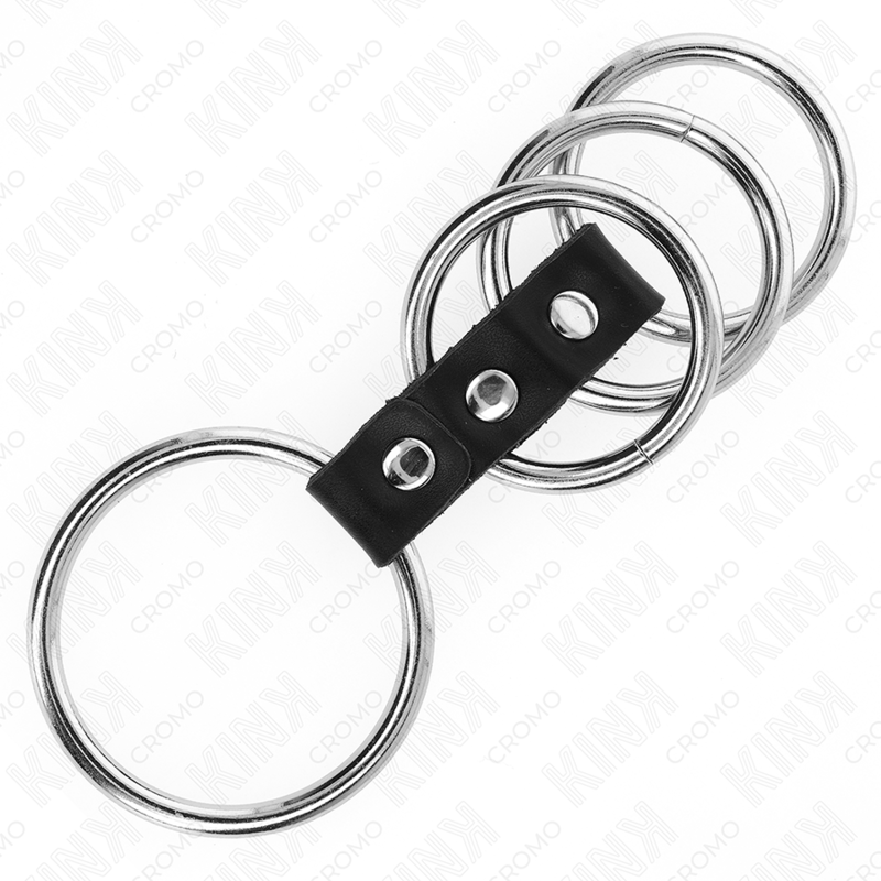 KINK - 4 ANILLOS PENE METAL 3.7 CM A 5 CM CONECTADOS POR CUERO - Imagen 3