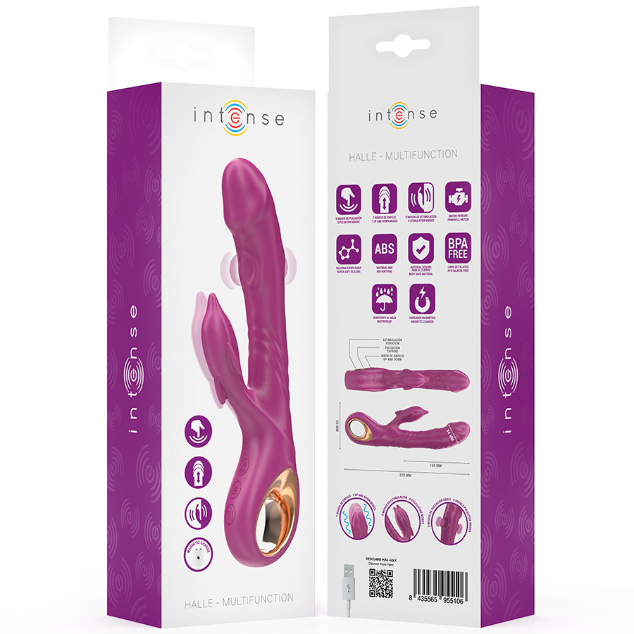 INTENSE - HALLE VIBRADOR MULTIFUNCIÓN CON LENGUA ESTIMULADORA EN FORMA DE DELFÍN MORADO - Imagen 8