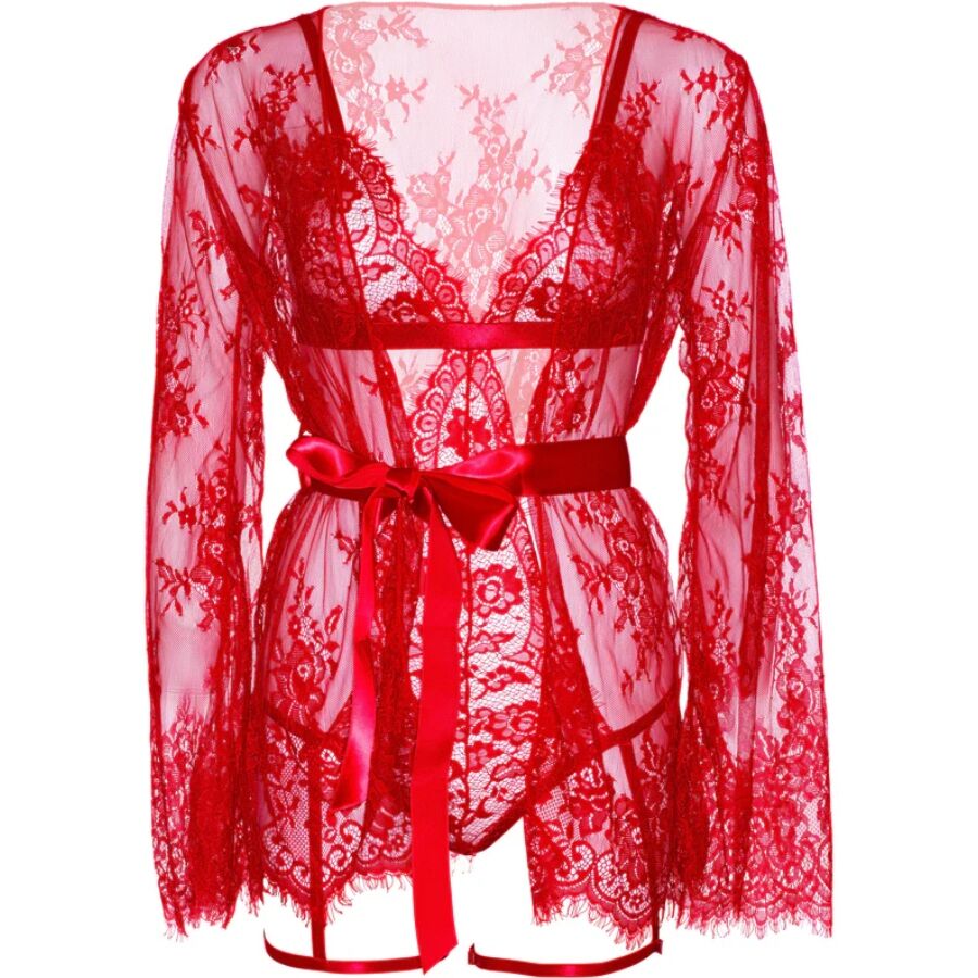 LEG AVENUE - SET BODY + BATA DE LIGUERO ROJO - Imagen 7