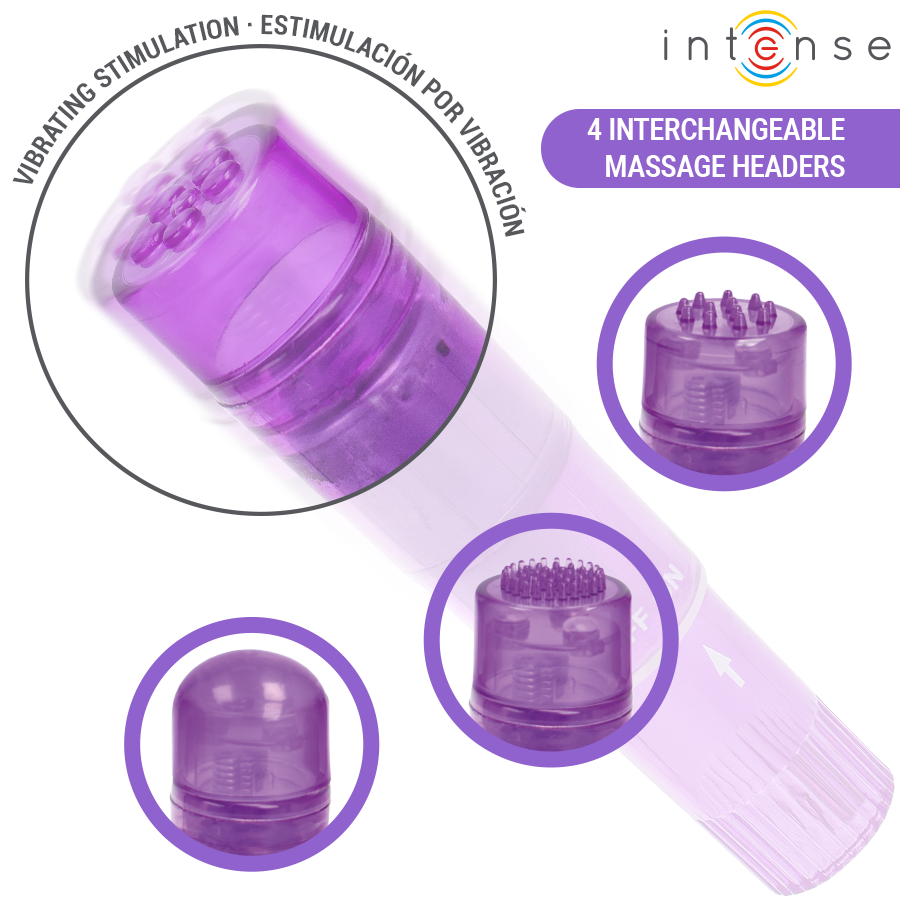 INTENSE - KURT MINI MASAJEADOR CON 4 CABEZALES INTERCAMBIABLES LILA - Imagen 6