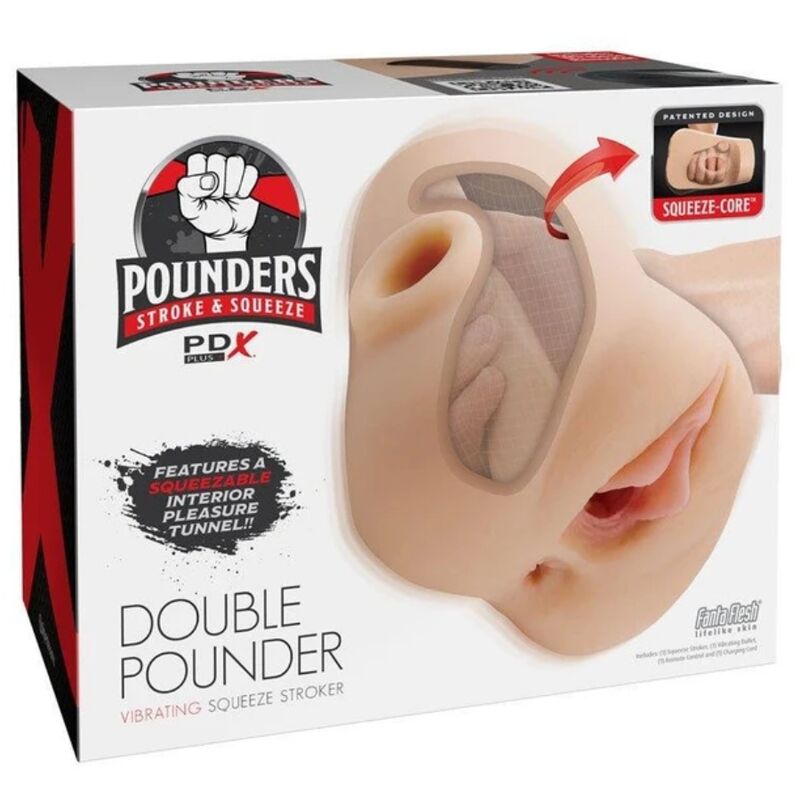 PDX PLUS - MASTURBADOR DOBLE VIBRADOR DOUBLE POUNDER SQUEEZE LIGHT 20.5 CM - Imagen 3
