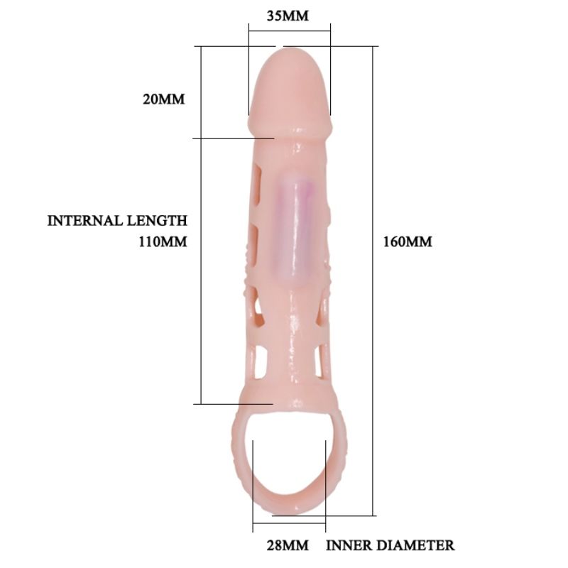 BAILE - FUNDA EXTENSORA PENE CON VIBRACIÓN Y STRAP NATURAL 13.5 CM - Imagen 5