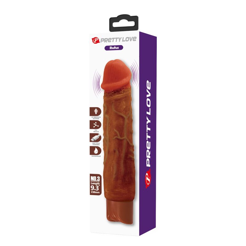 PRETTY LOVE - DUKE VIBRADOR REALÍSTICO 23,5 CM Ø 4,8 CM COLOR MARRÓN - Imagen 10