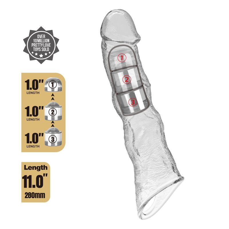PRETTY LOVE - FUNDA EXTENSORA PARA PENE AJUSTABLE 28 CM Ø 4,5 CM COLOR TRANSPARENTE - Imagen 8