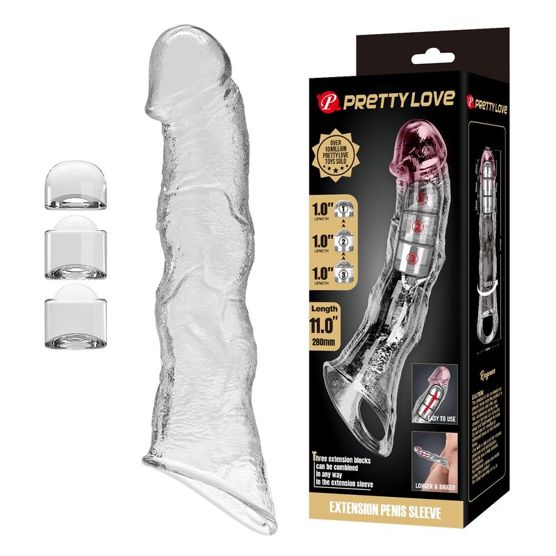 PRETTY LOVE - FUNDA EXTENSORA PARA PENE AJUSTABLE 28 CM Ø 4,5 CM COLOR TRANSPARENTE - Imagen 7