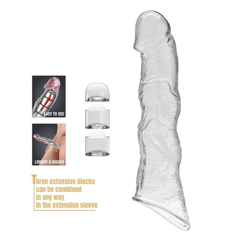 PRETTY LOVE - FUNDA EXTENSORA PARA PENE AJUSTABLE 28 CM Ø 4,5 CM COLOR TRANSPARENTE - Imagen 3